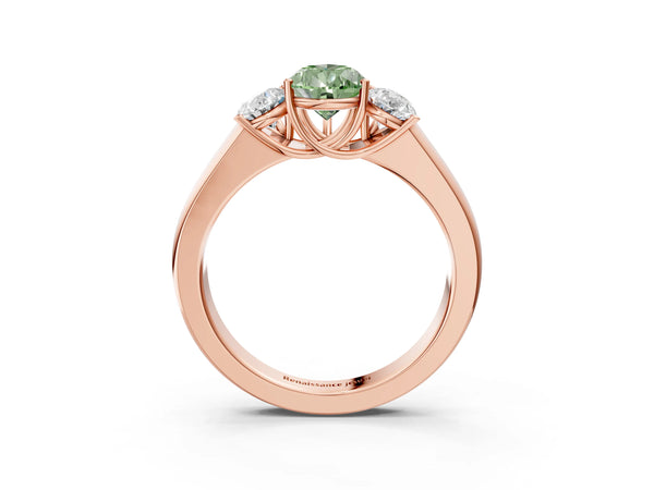 Rose gold Three-Stone Fancy Green Pear Cut Cut Diamond Ring with Prong Setting and Classic Band