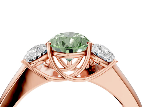 Rose gold Three-Stone Fancy Green Pear Cut Cut Diamond Ring with Prong Setting and Classic Band_4