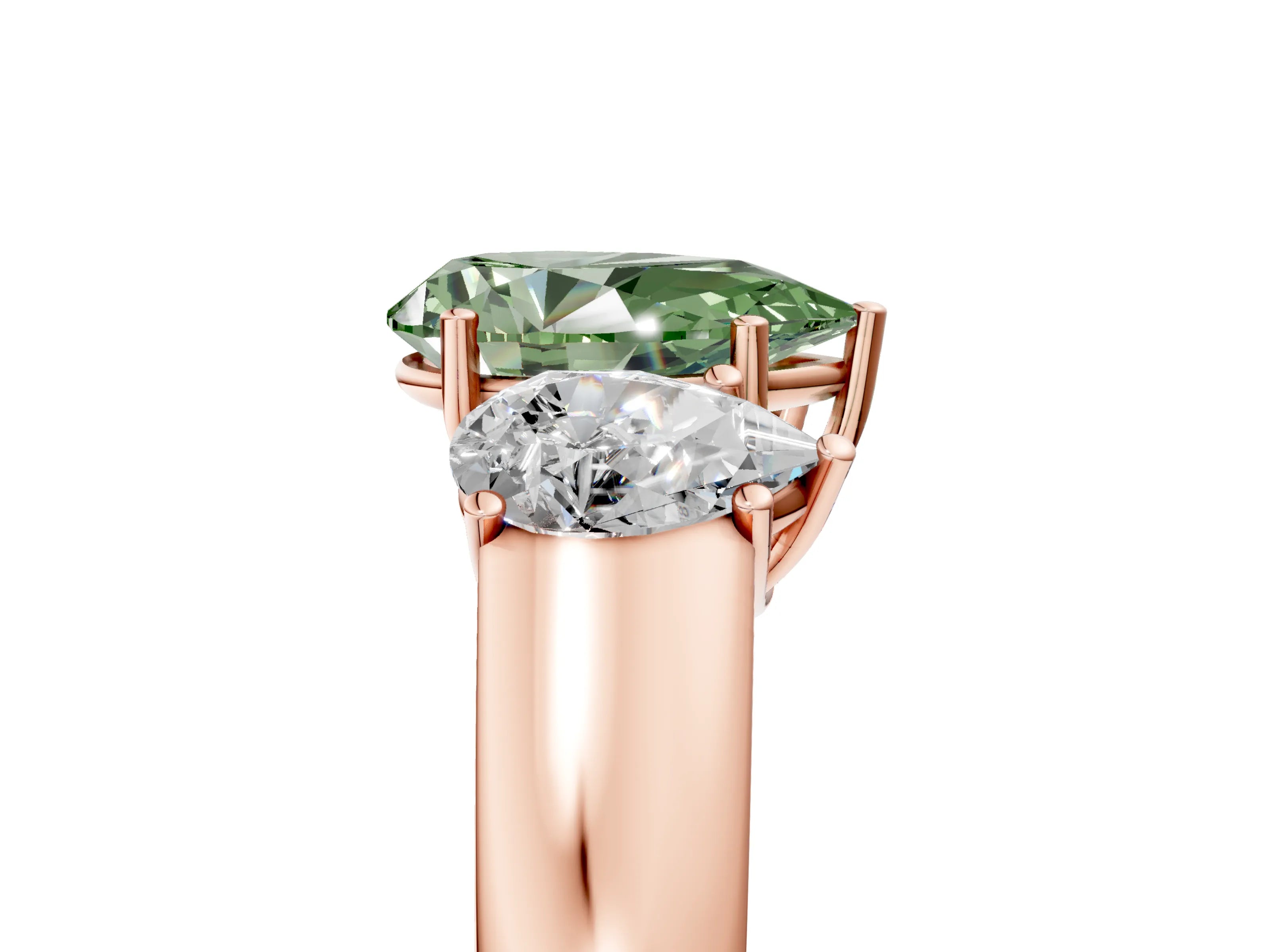Rose gold Three-Stone Fancy Green Pear Cut Cut Diamond Ring with Prong Setting and Classic Band_5