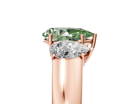 Rose gold Three-Stone Fancy Green Pear Cut Cut Diamond Ring with Prong Setting and Classic Band_5