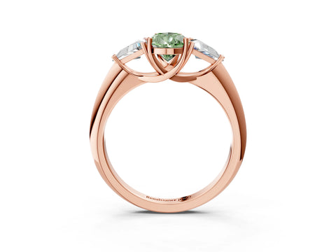 Rose gold Three-Stone Fancy Green Pear Cut Cut Diamond Ring with Trillion Side Stones and Four-Prong Setting_6