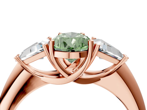Rose gold Three-Stone Fancy Green Pear Cut Cut Diamond Ring with Trillion Side Stones and Four-Prong Setting_7