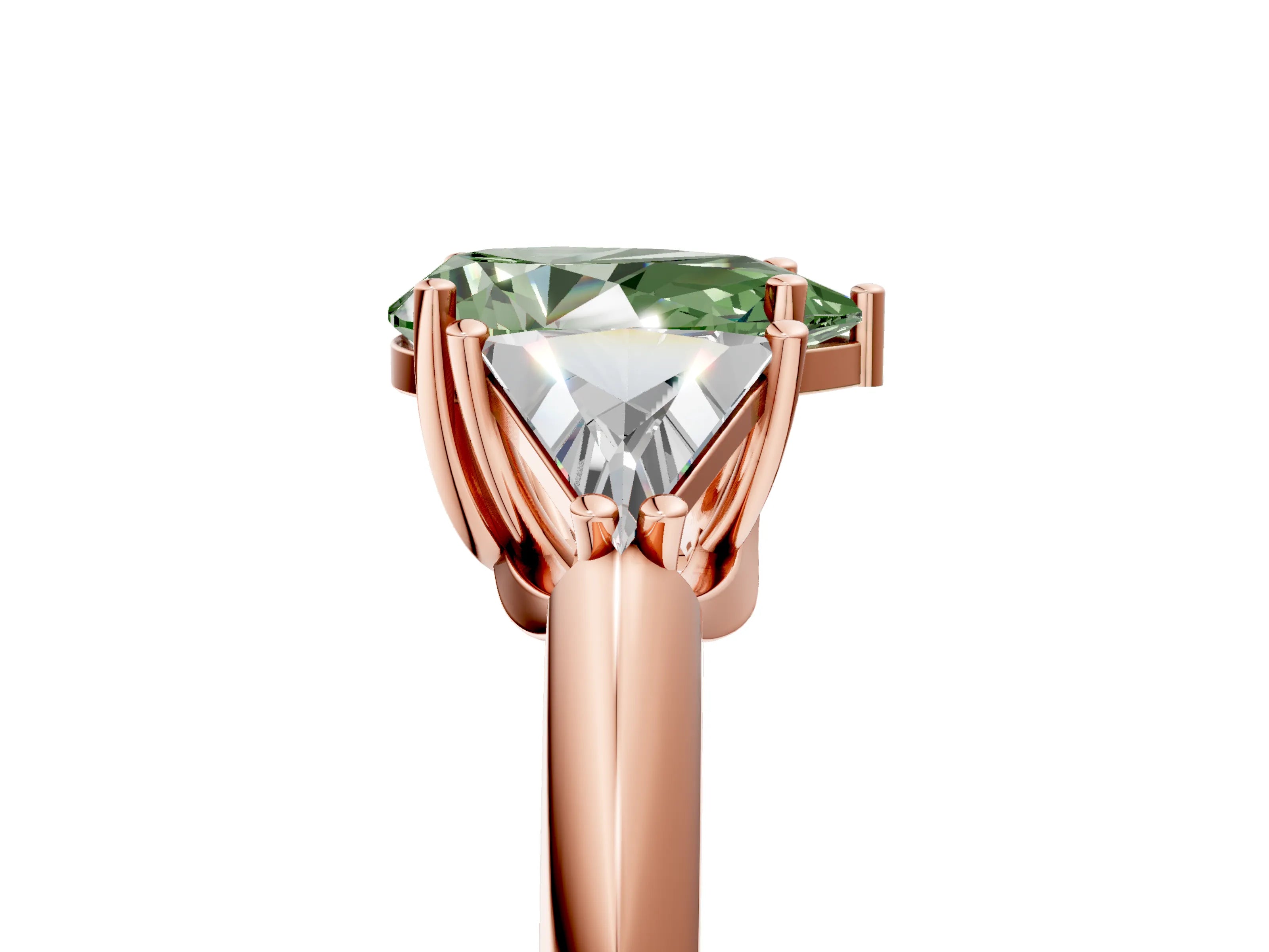 Rose gold Three-Stone Fancy Green Pear Cut Cut Diamond Ring with Trillion Side Stones and Four-Prong Setting_8