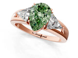 Rose gold Three-Stone Fancy Green Pear Cut Cut Diamond Ring with Trillion Side Stones on a Split Shank Band_1