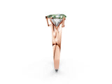 Rose gold Three-Stone Fancy Green Pear Cut Cut Diamond Ring with Trillion Side Stones on a Split Shank Band_2