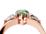 Rose gold Three-Stone Fancy Green Pear Cut Cut Diamond Ring with Trillion Side Stones on a Split Shank Band_4