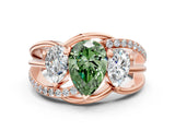 Rose gold Three-Stone Fancy Green Pear Cut Cut Diamond Split Shank Prong Set Ring