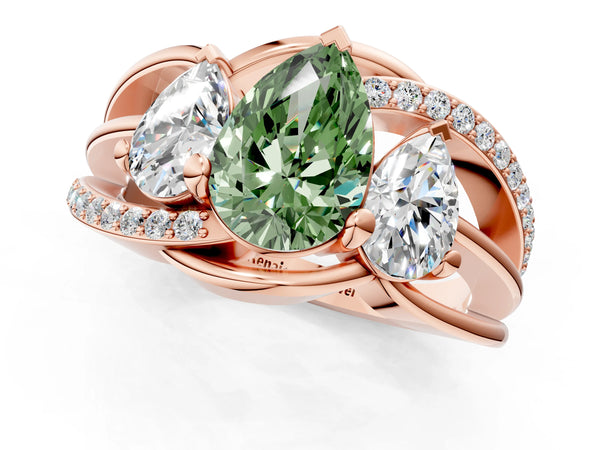 Rose gold Three-Stone Fancy Green Pear Cut Cut Diamond Split Shank Prong Set Ring