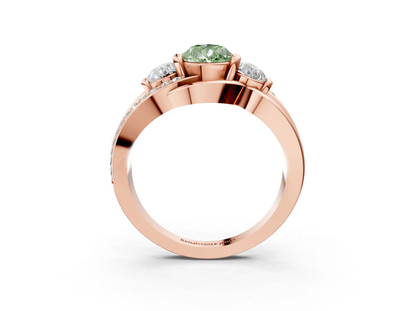 Rose gold Three-Stone Fancy Green Pear Cut Cut Diamond Split Shank Prong Set Ring
