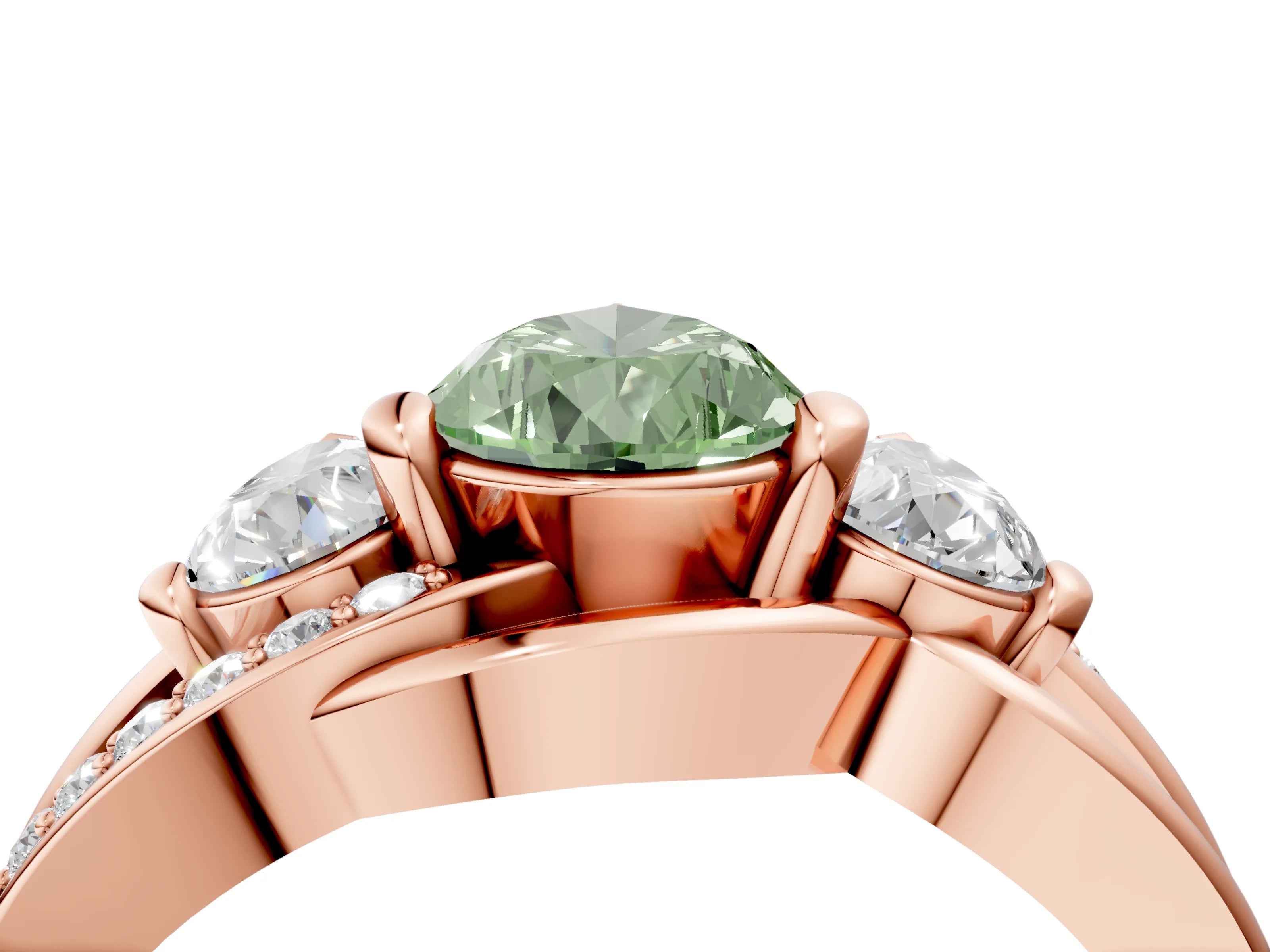 Rose gold Three-Stone Fancy Green Pear Cut Cut Diamond Split Shank Prong Set Ring_4