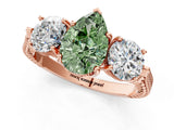 Rose gold Three-Stone Fancy Green Pear Cut Cut Milgrain Band Prong Setting Ring_1