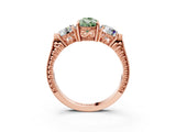 Rose gold Three-Stone Fancy Green Pear Cut Cut Milgrain Band Prong Setting Ring_3