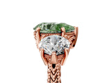 Rose gold Three-Stone Fancy Green Pear Cut Cut Milgrain Band Prong Setting Ring_5