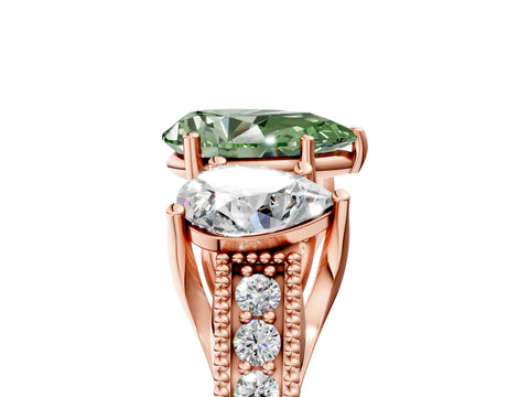 Rose gold Three-Stone Fancy Green Pear Cut Cut Milgrain Pavé Engagement Ring_17