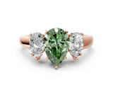 Rose gold Three-Stone Fancy Green Pear Cut Cut Solitaire Ring with Classic Prong Setting