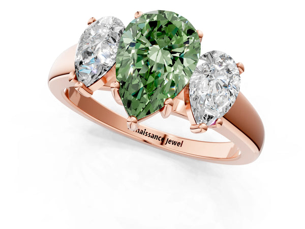 Rose gold Three-Stone Fancy Green Pear Cut Cut Solitaire Ring with Classic Prong Setting
