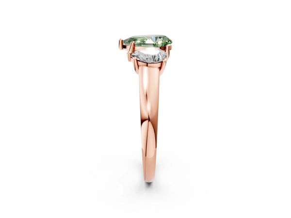 Rose gold Three-Stone Fancy Green Pear Cut Cut Solitaire Ring with Classic Prong Setting