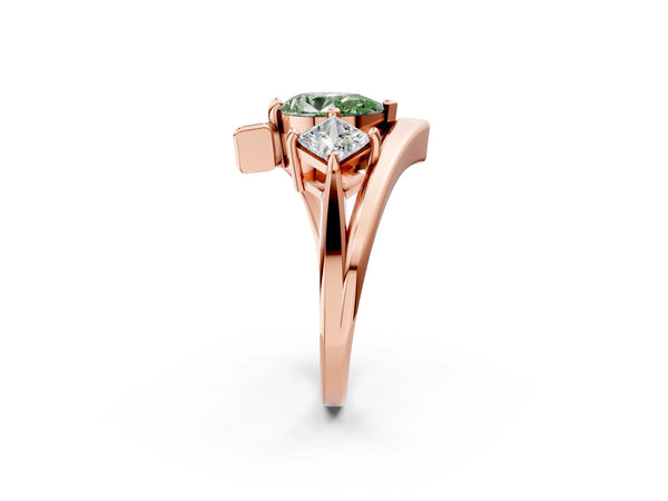 Rose gold Three-Stone Fancy Green Pear Cut Cut Tension Band Ring with Four-Prong Setting