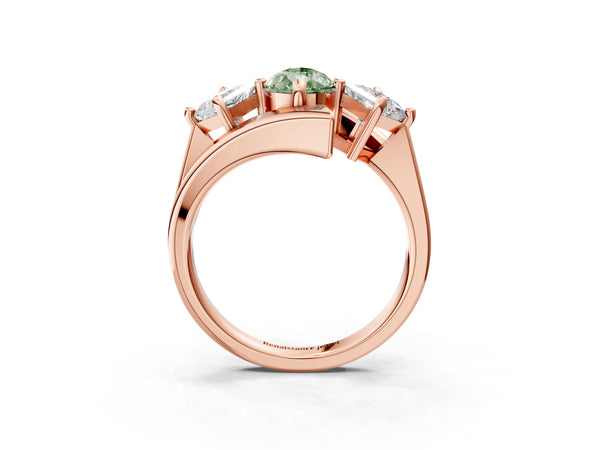 Rose gold Three-Stone Fancy Green Pear Cut Cut Tension Band Ring with Four-Prong Setting