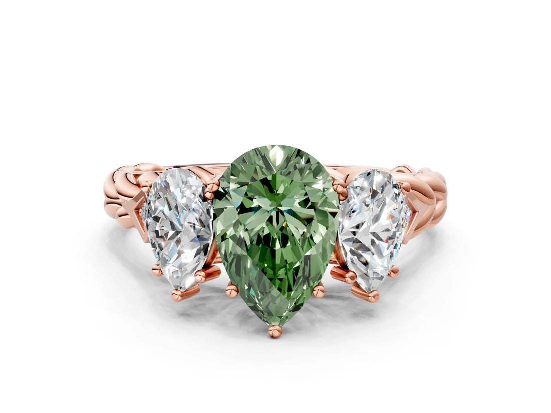 Rose gold Three-Stone Fancy Green Pear Cut Diamond Braided Band Ring with Four-Prong Setting_40