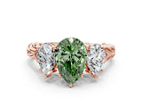 Rose gold Three-Stone Fancy Green Pear Cut Diamond Braided Band Ring with Four-Prong Setting_40