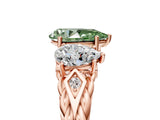 Rose gold Three-Stone Fancy Green Pear Cut Diamond Braided Band Ring with Four-Prong Setting_45