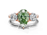 Rose gold Three-Stone Fancy Green Pear Cut Diamond Channel Set Engagement Ring with Prong Setting