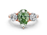 Rose gold Three-Stone Fancy Green Pear Cut Diamond Channel Set Engagement Ring with Prong Setting_12