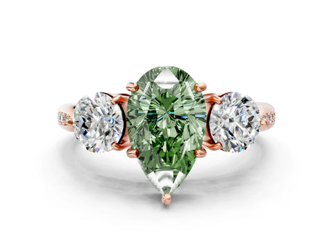 Rose gold Three-Stone Fancy Green Pear Cut Diamond Channel Set Engagement Ring with Prong Setting_12