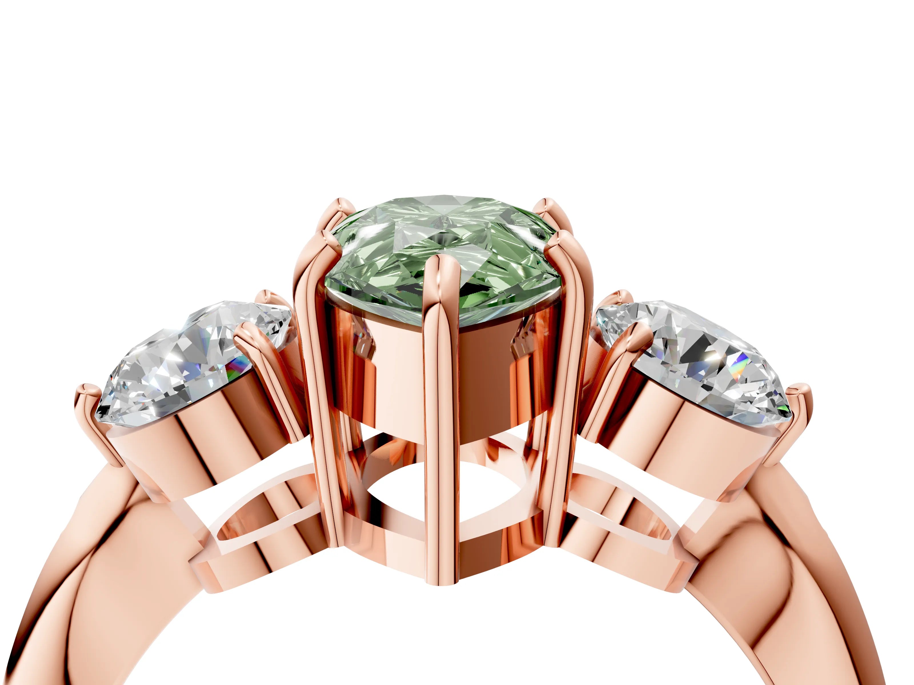 Rose gold Three-Stone Fancy Green Pear Cut Diamond Channel Set Engagement Ring with Prong Setting_16