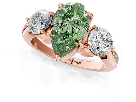 Rose gold Three-Stone Fancy Green Pear Cut Diamond Channel Set Engagement Ring with Prong Setting_1