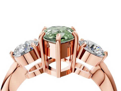 Rose gold Three-Stone Fancy Green Pear Cut Diamond Channel Set Engagement Ring with Prong Setting_4