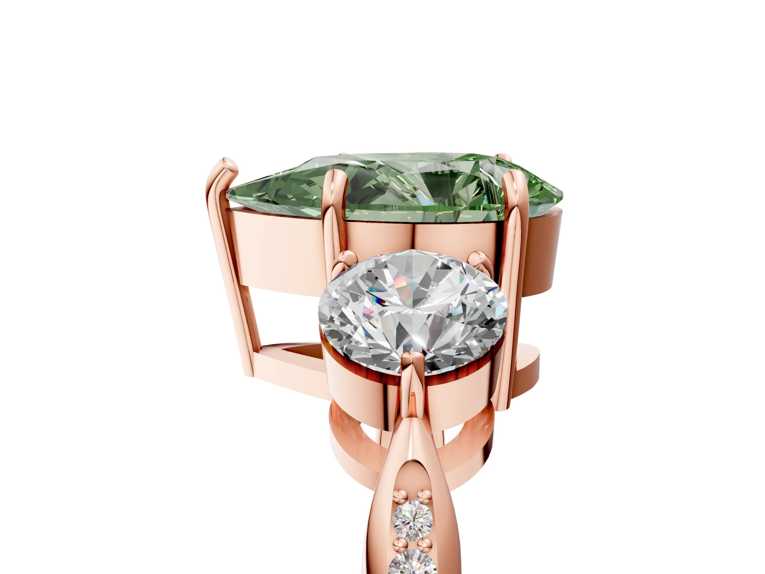 Rose gold Three-Stone Fancy Green Pear Cut Diamond Channel Set Engagement Ring with Prong Setting_5