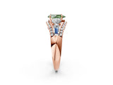 Rose gold Three-Stone Fancy Green Pear Cut Diamond Engagement Ring with Pave Band and Prong Setting_2