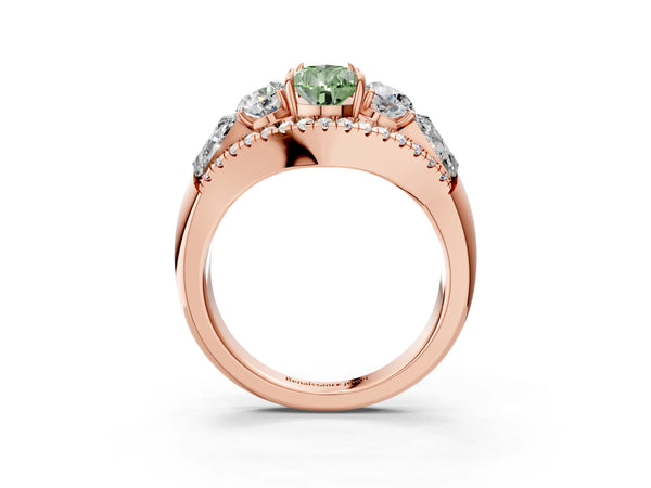 Rose Gold Pear-Shaped Five Stone Baguette Engagement Ring Setting for Fancy Green Center