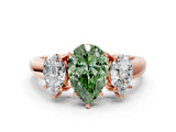 Rose gold Three-Stone Fancy Green Pear Cut Diamond Engagement Ring with Prong Setting_3