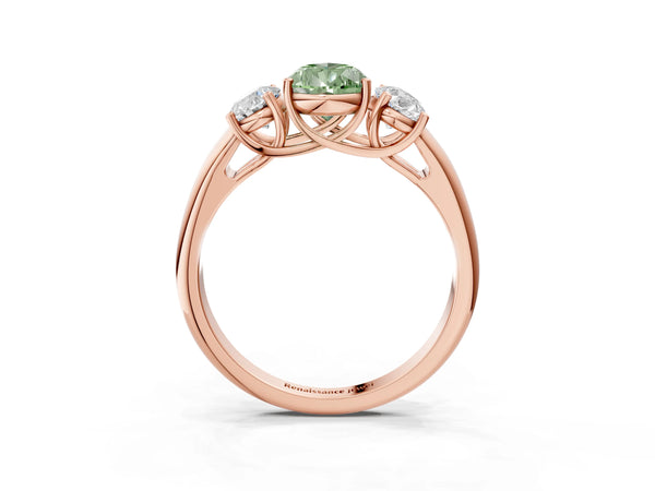 Rose gold Three-Stone Fancy Green Pear Cut Diamond Engagement Ring with Prong Setting