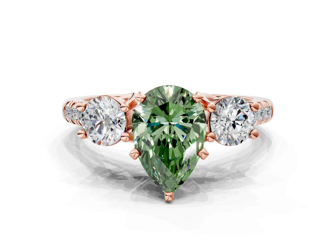 Rose gold Three-Stone Fancy Green Pear  Cut Diamond Pavé Band with Four-Prong Setting_27