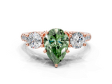 Rose gold Three-Stone Fancy Green Pear  Cut Diamond Pavé Band with Four-Prong Setting_27