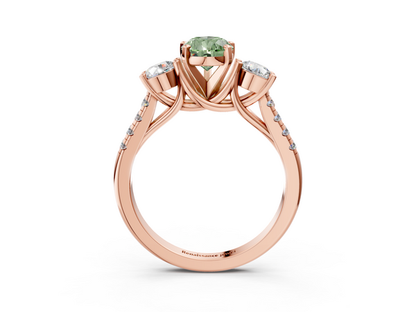 Rose gold Three-Stone Fancy Green Pear Cut Diamond Pavé Band with Four-Prong Setting