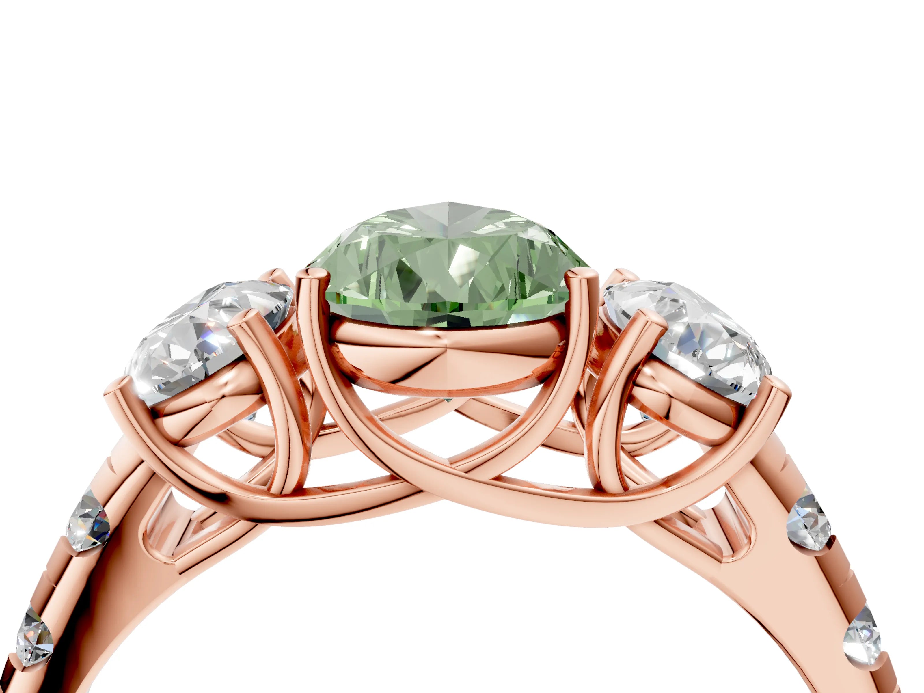 Rose gold Three-Stone Fancy Green Pear Cut Diamond Pavé Band with Prong Setting_4