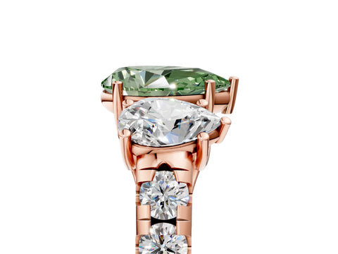 Rose gold Three-Stone Fancy Green Pear Cut Diamond Pavé Band with Prong Setting_5