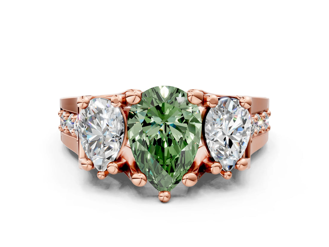 Rose gold Three-Stone Fancy Green Pear  Cut Diamond Ring with Channel-Set Band and Four-Prong Setting_52