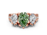 Rose gold Three-Stone Fancy Green Pear  Cut Diamond Ring with Channel-Set Band and Four-Prong Setting_52