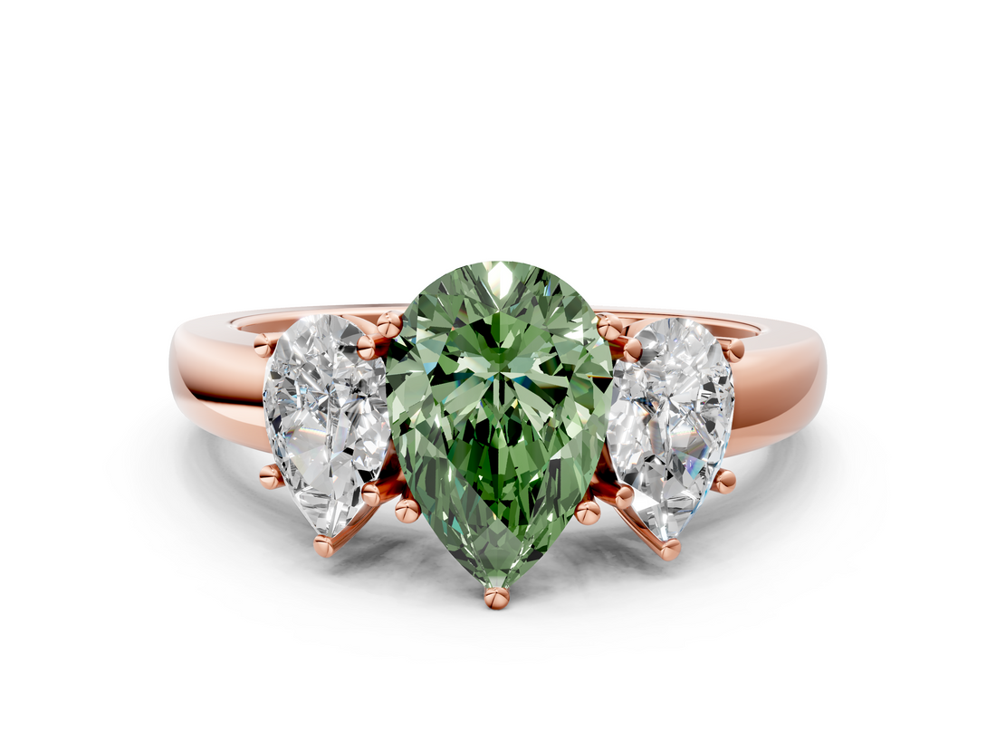 Rose gold Three-Stone Fancy Green Pear  Cut Diamond Ring with Channel-Set Band and Four-Prong Setting_61