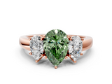 Rose gold Three-Stone Fancy Green Pear  Cut Diamond Ring with Channel-Set Band and Four-Prong Setting_61