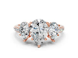 Rose gold Three-Stone Fancy Green Pear Cut Diamond Ring with Pavé Band and Prong Setting_79