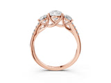 Rose gold Three-Stone Fancy Green Pear Cut Diamond Ring with Pavé Band and Prong Setting_82