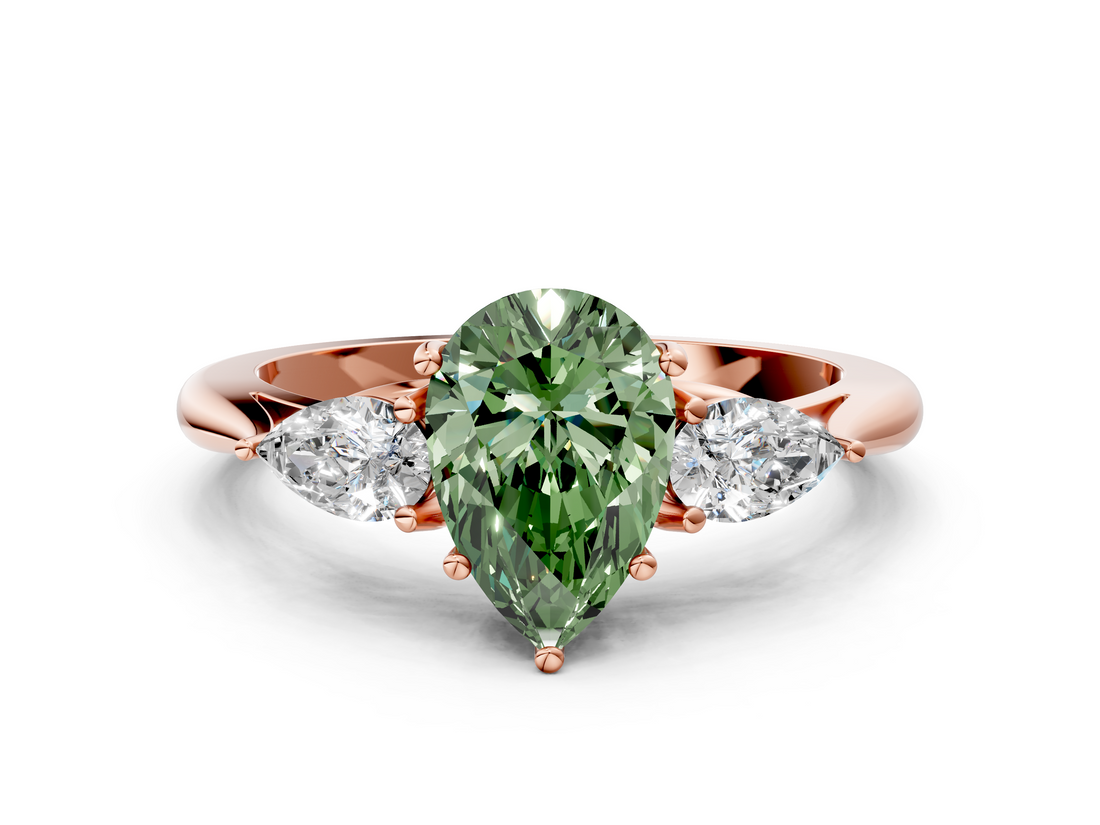 Rose gold Three-Stone Fancy Green Pear  Cut Diamond Ring with Pear Side Stones in Four-Prong Setting_109