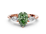 Rose gold Three-Stone Fancy Green Pear  Cut Diamond Ring with Pear Side Stones in Four-Prong Setting_109